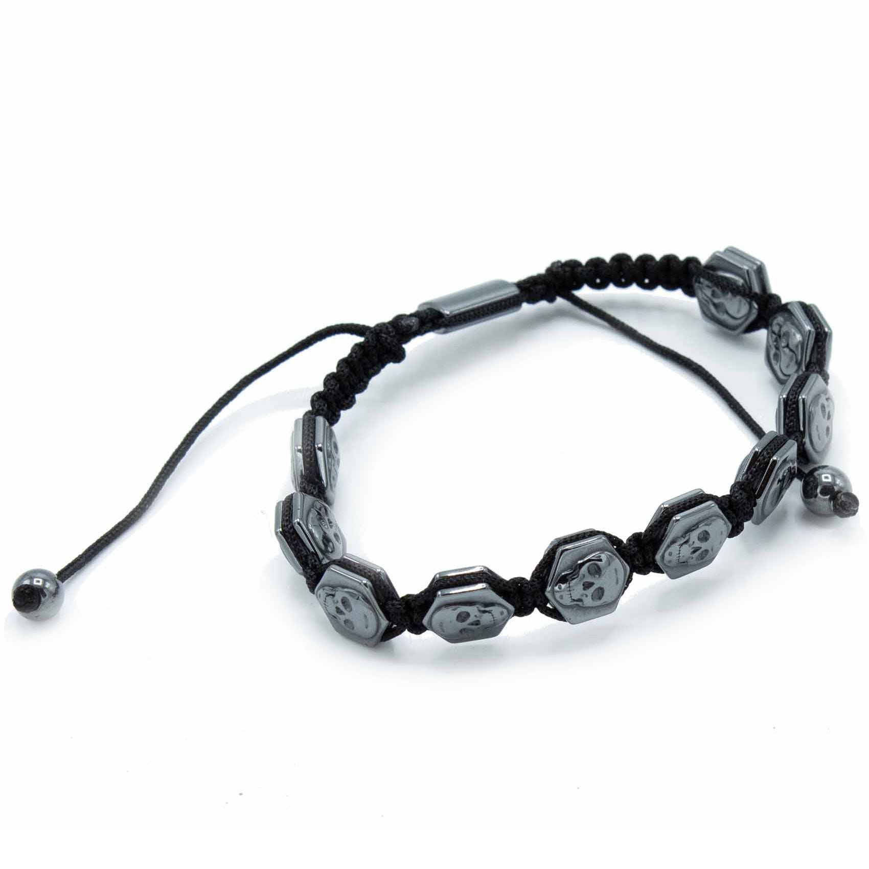 Magnetisches Hämatit Shamballa Armband - Hexagon Totenköpfe