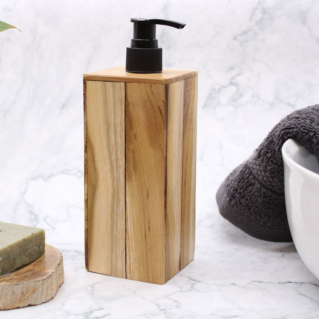 Natural Teakwood Soap Dispencer - Square