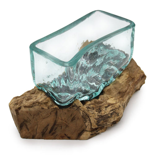 1x Molten Glaskugel auf Holzständer - große Schale