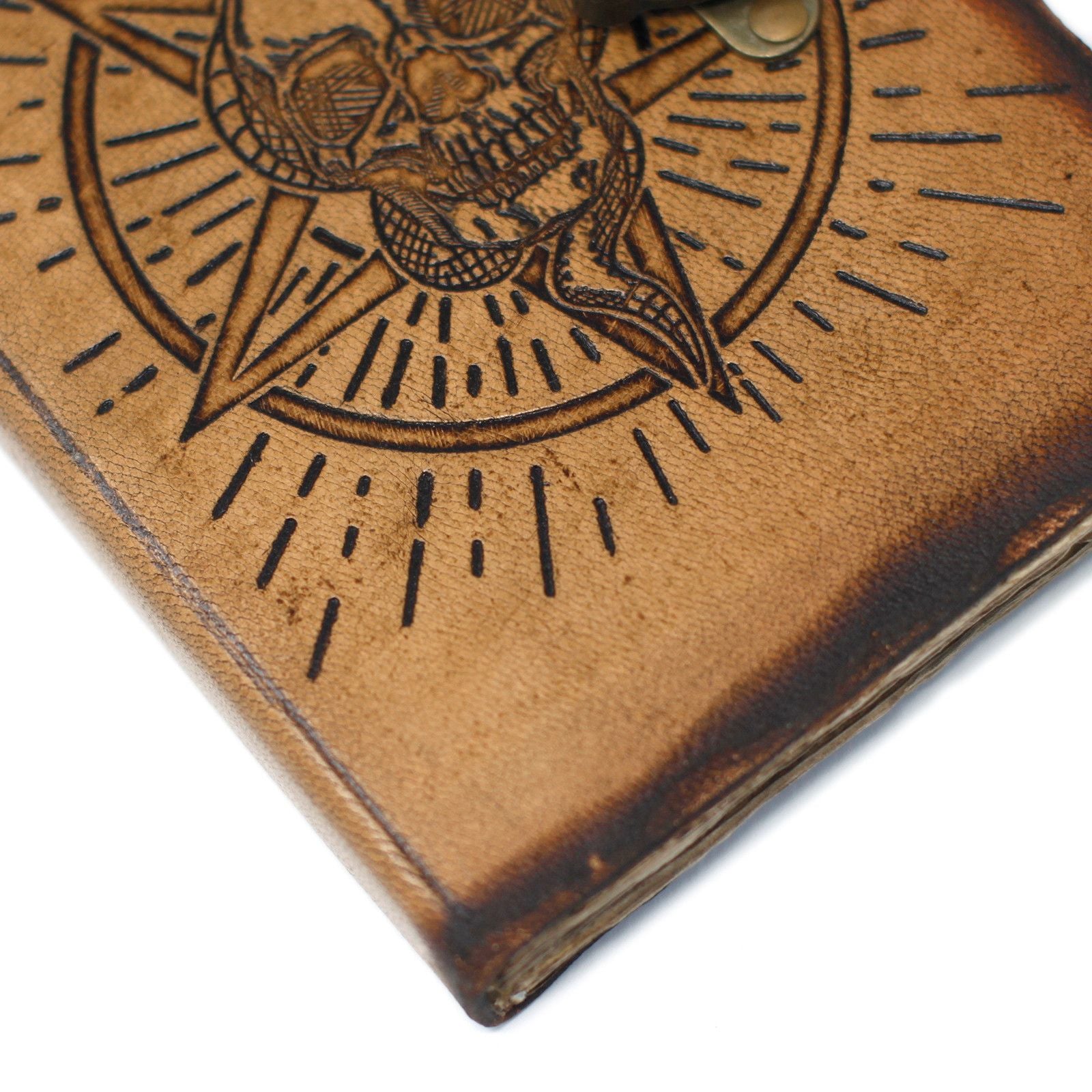 Leather Pentagon & Skull with Burns Detail Notebook (18x13 cm)
