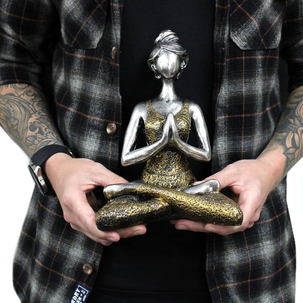 Yoga-Dame-Figur – Bronze & Silber 24cm