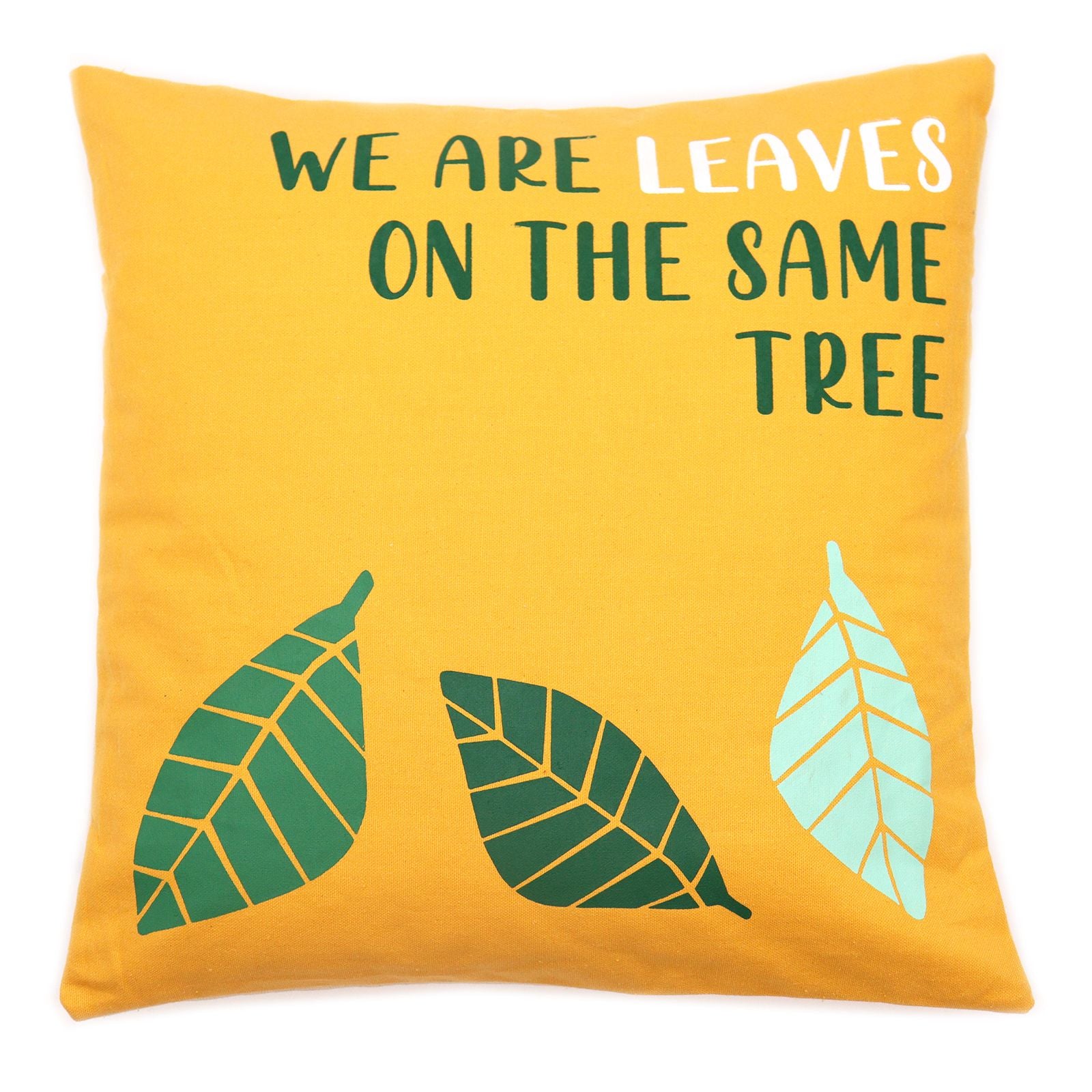 Printed Cotton Cushion Cover - We are Leaves - Yellow