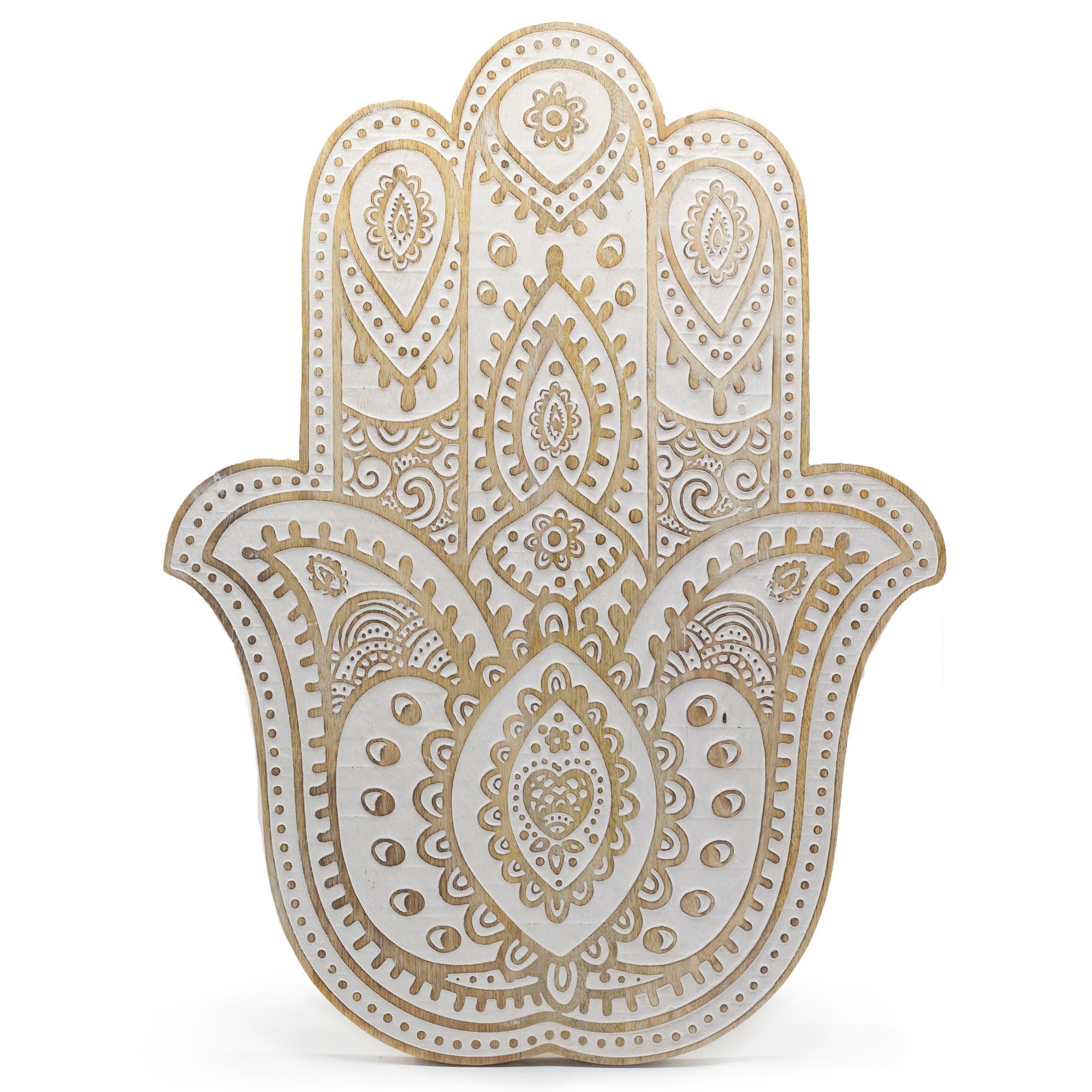 Mango-Holz Hamsa Wandtafel – gekalkt 52 cm
