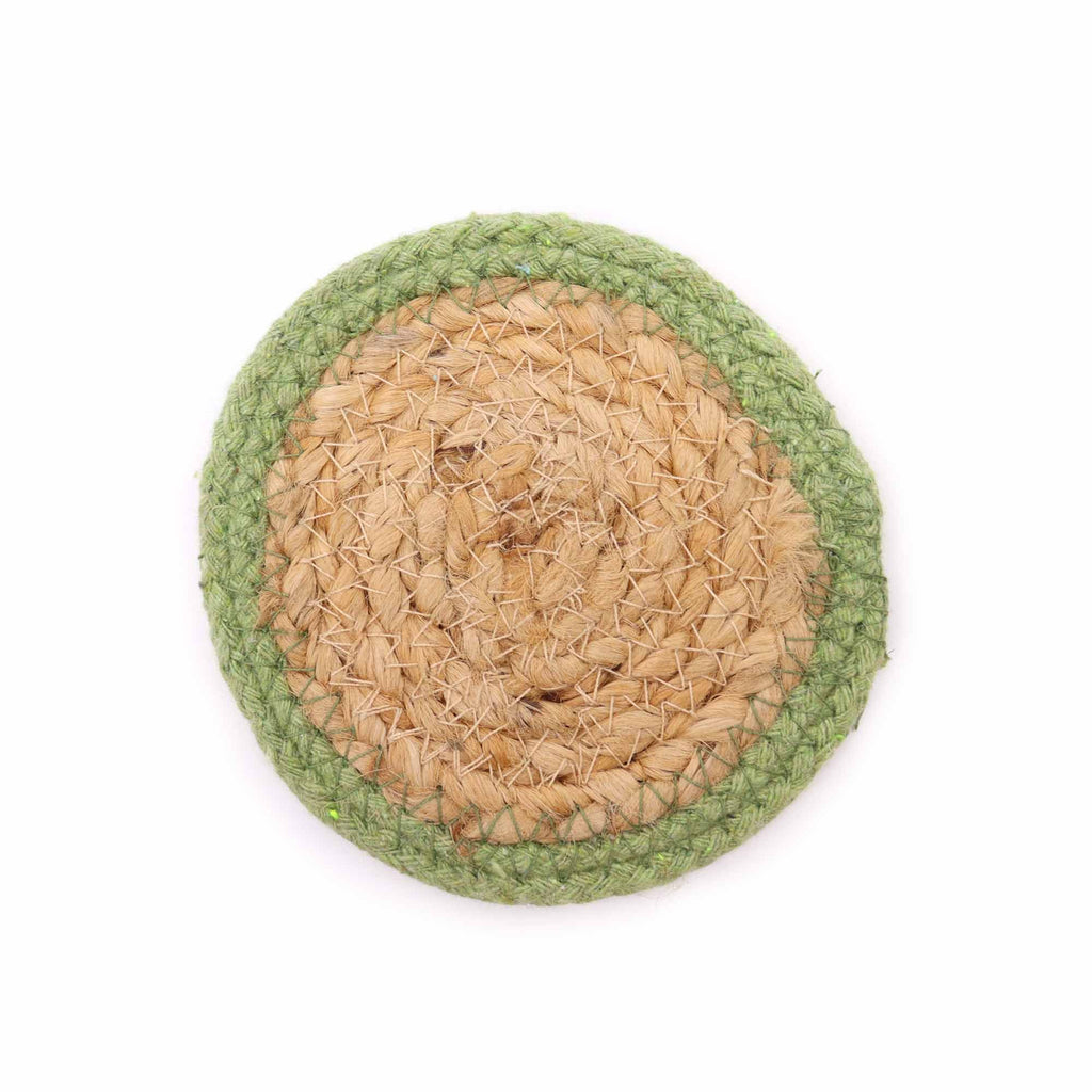 Natural Coaster - Jute & Cotton 10cm  (set of 6) Mixed colours in basket