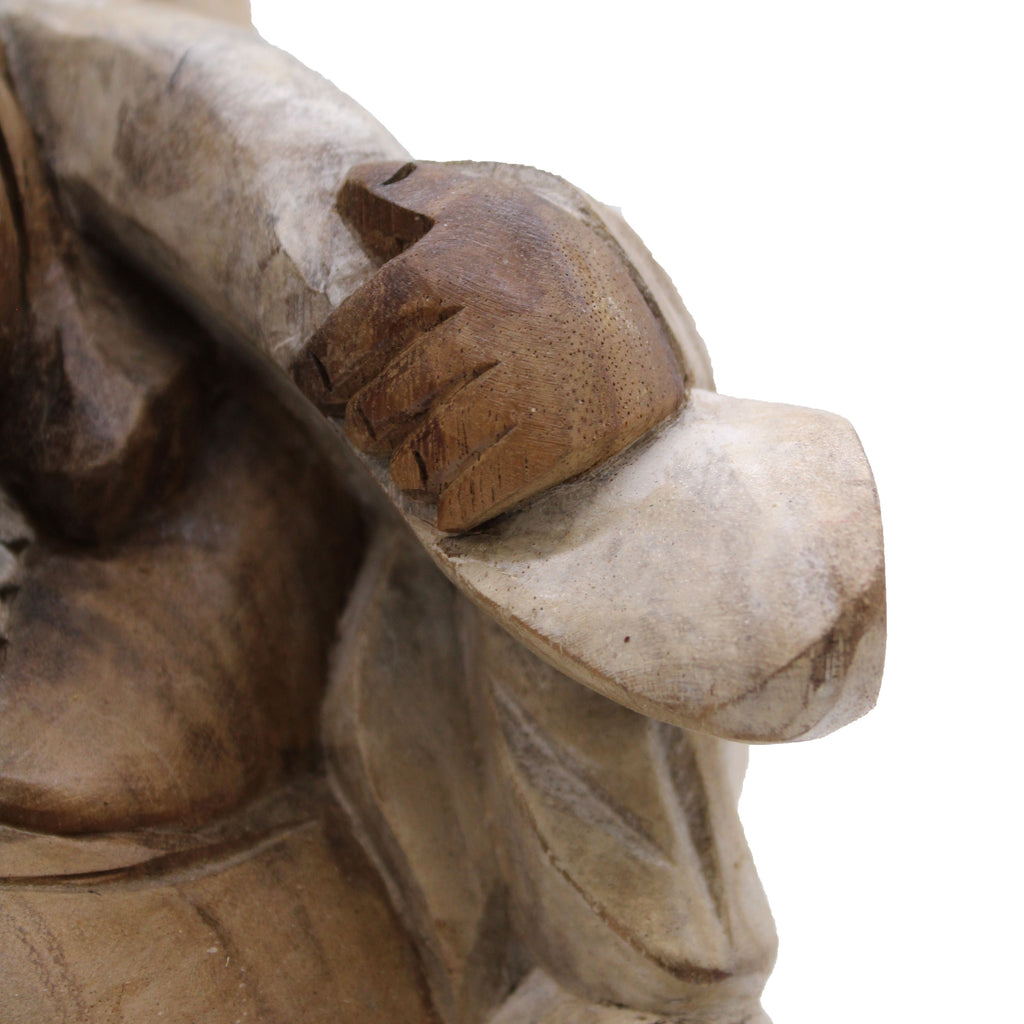 Hand Carved Buddha Statue - 30cm Bring Wood - Whitewash