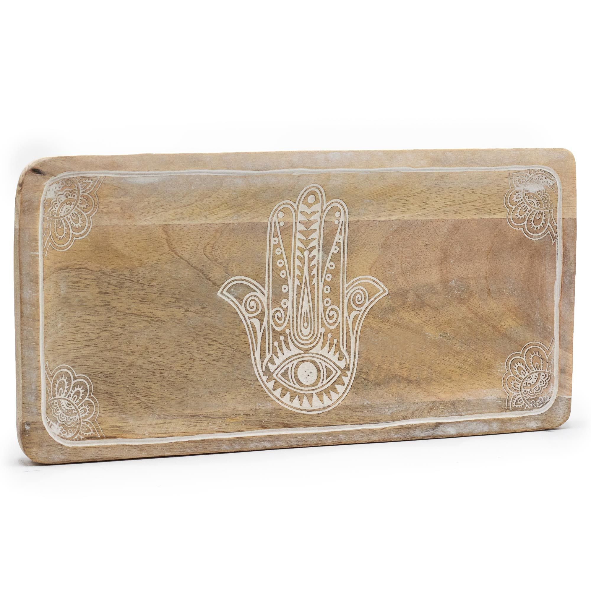 Langes Tablett 30x15x2,5cm - Hamsa-Design Whitewash