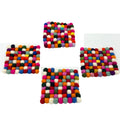 Felt Ball Square Coasters - 10cm Multi Grey colour (set of 4)