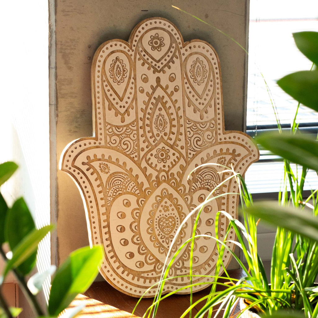 Mango-Holz Hamsa Wandtafel – gekalkt 52 cm