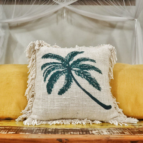 1x Leinenkissen 45 x 45 Palm Tree mit Fransen