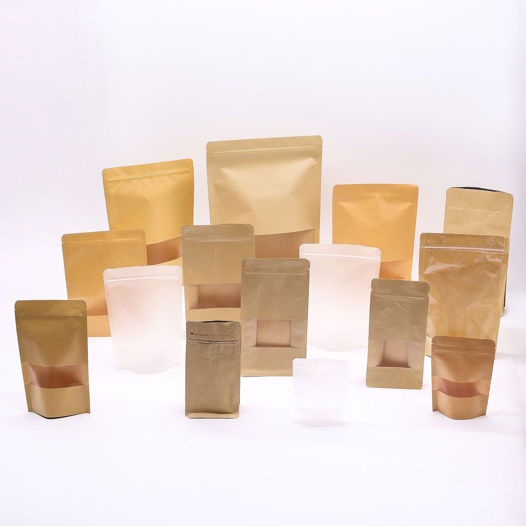 10x Squat Kraft Window Bags 10x20cm
