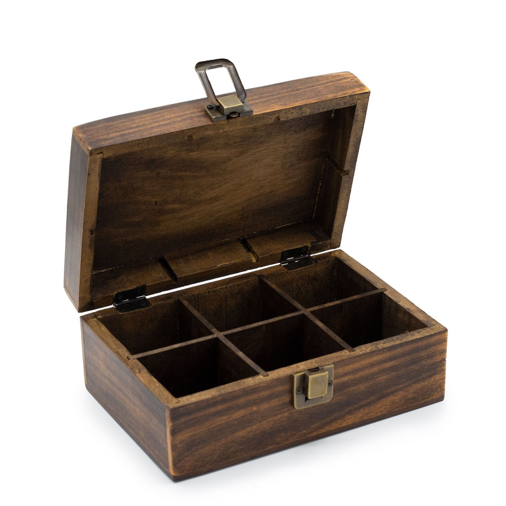 Mango Carved Tea Box - ( 6 compartments) 23x15x9.5cm