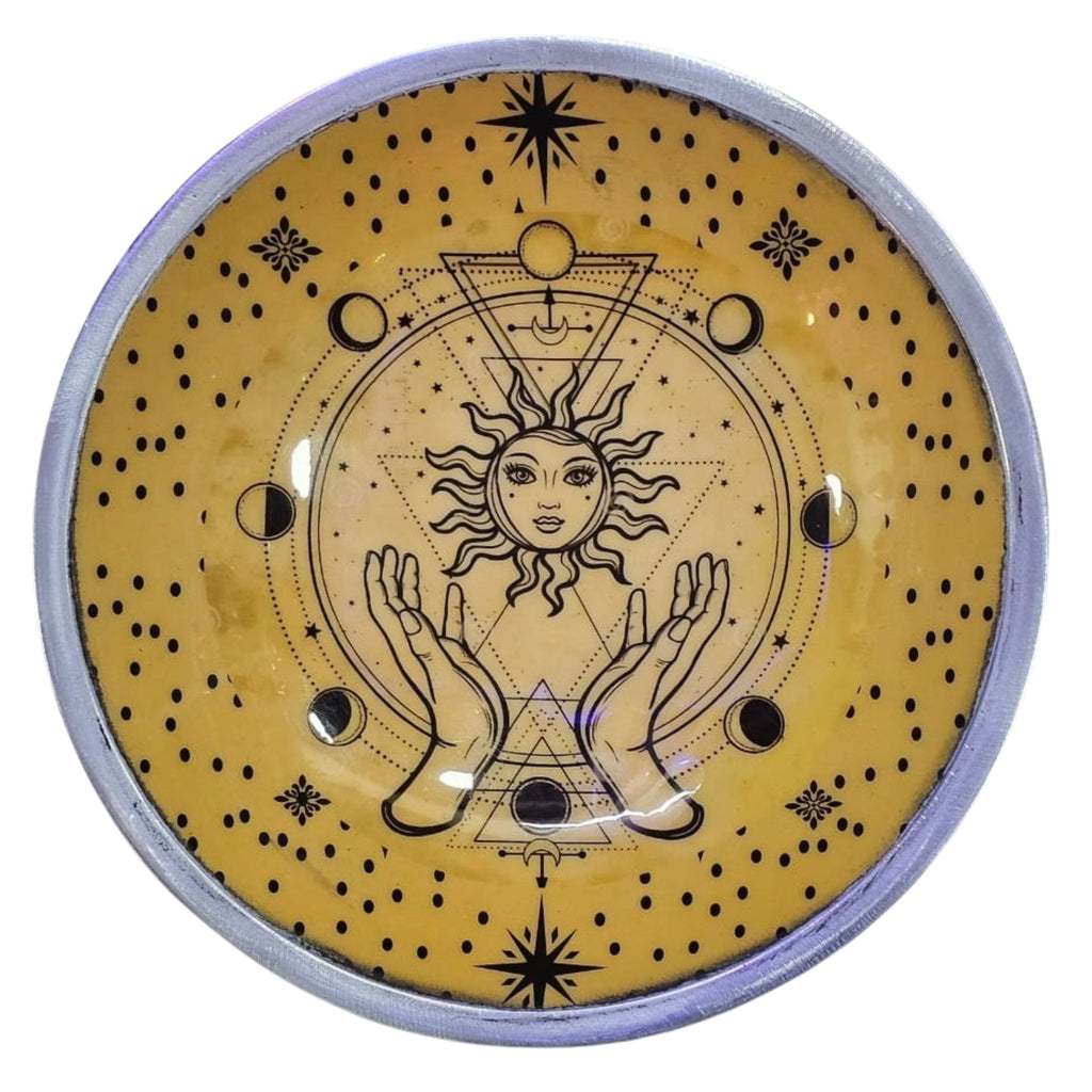 Triple Leg Enameled Offering Plate - Hands & Sun