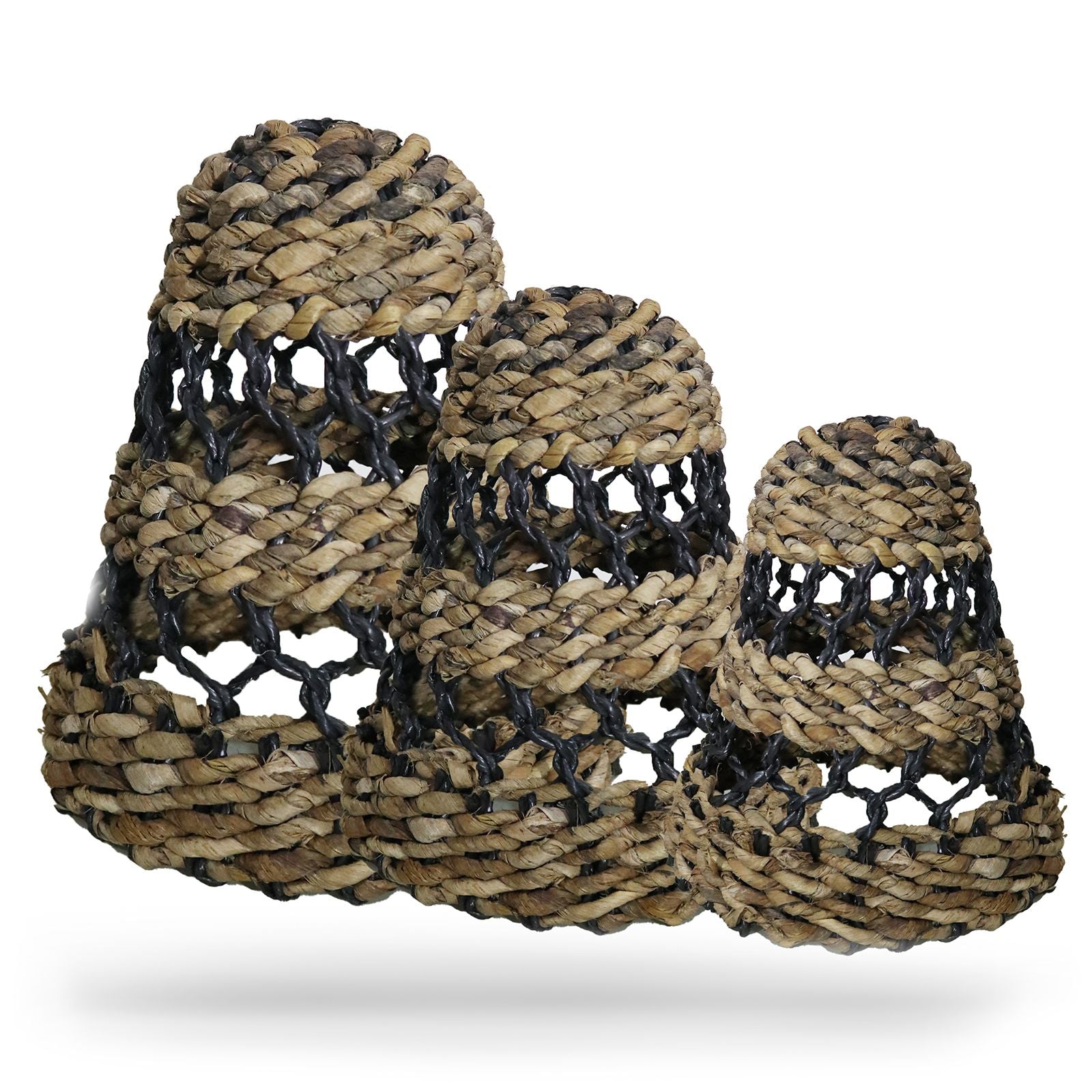 Natural Banana Leaf & Hitam Raffia Lamp Shades - Set of 3