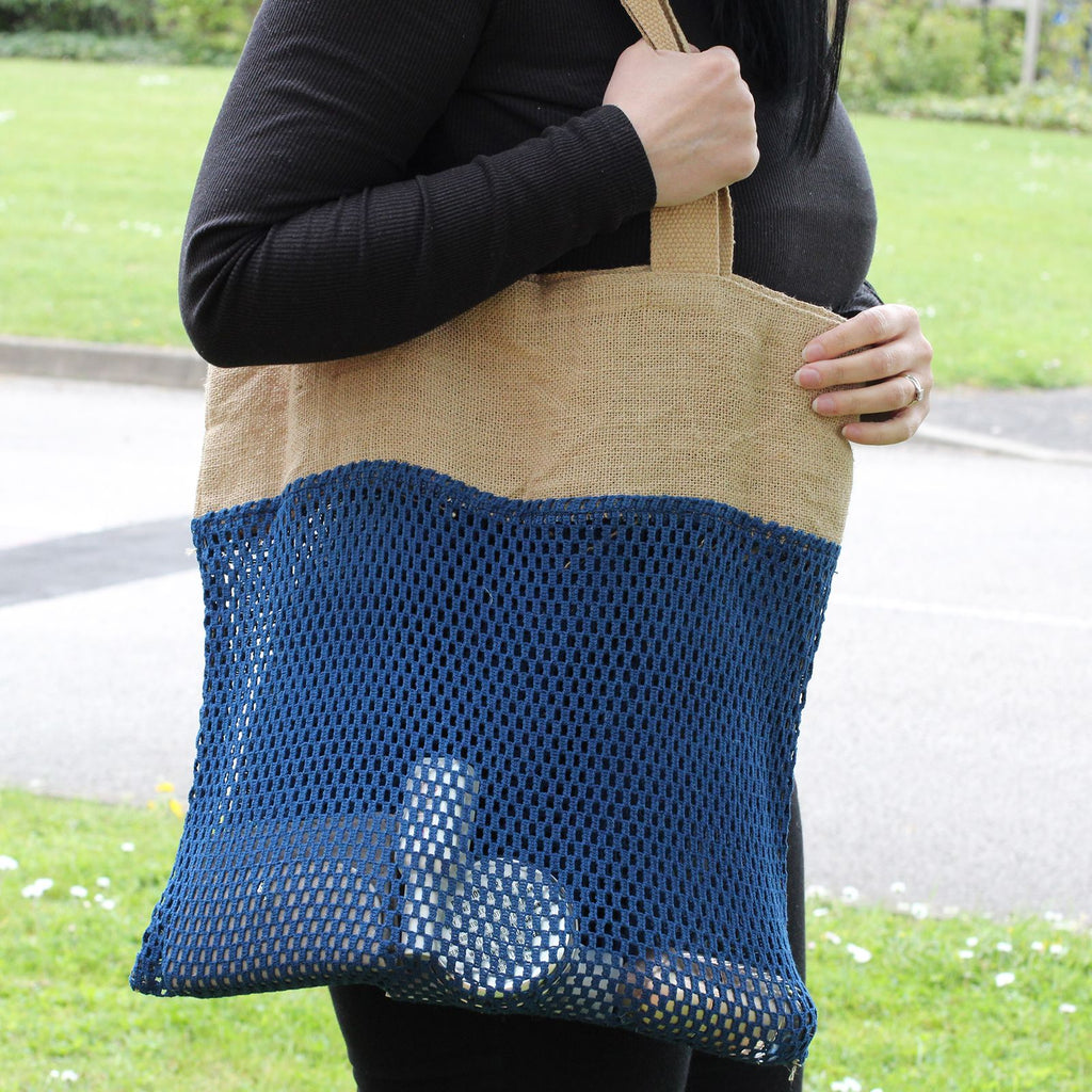 Pure Soft Jute and Cottong Mesh Bag - Schwarz