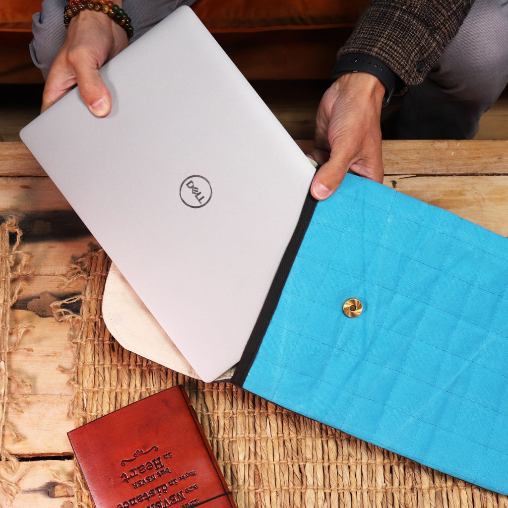 13 inch Laptop Padded Pouch - Crazy Yellow - 14oz Stonewash