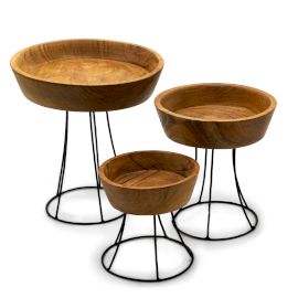 Set aus 3 erhöhten Teakschalen