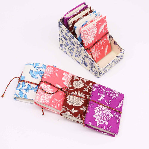 4x Floral Print Cotton Bound Notebooks 7x10cm - Assorted