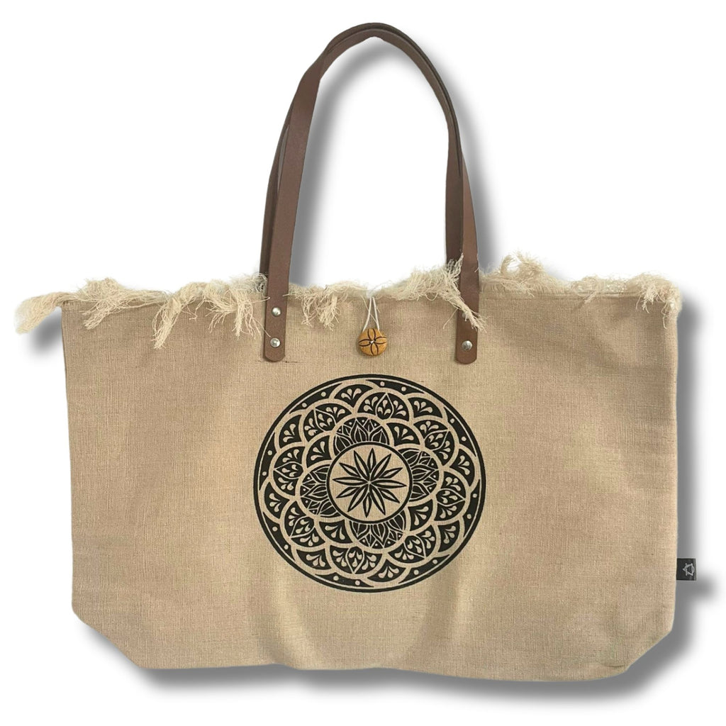Naturaler Tragetasche Ledergriff - Mandala