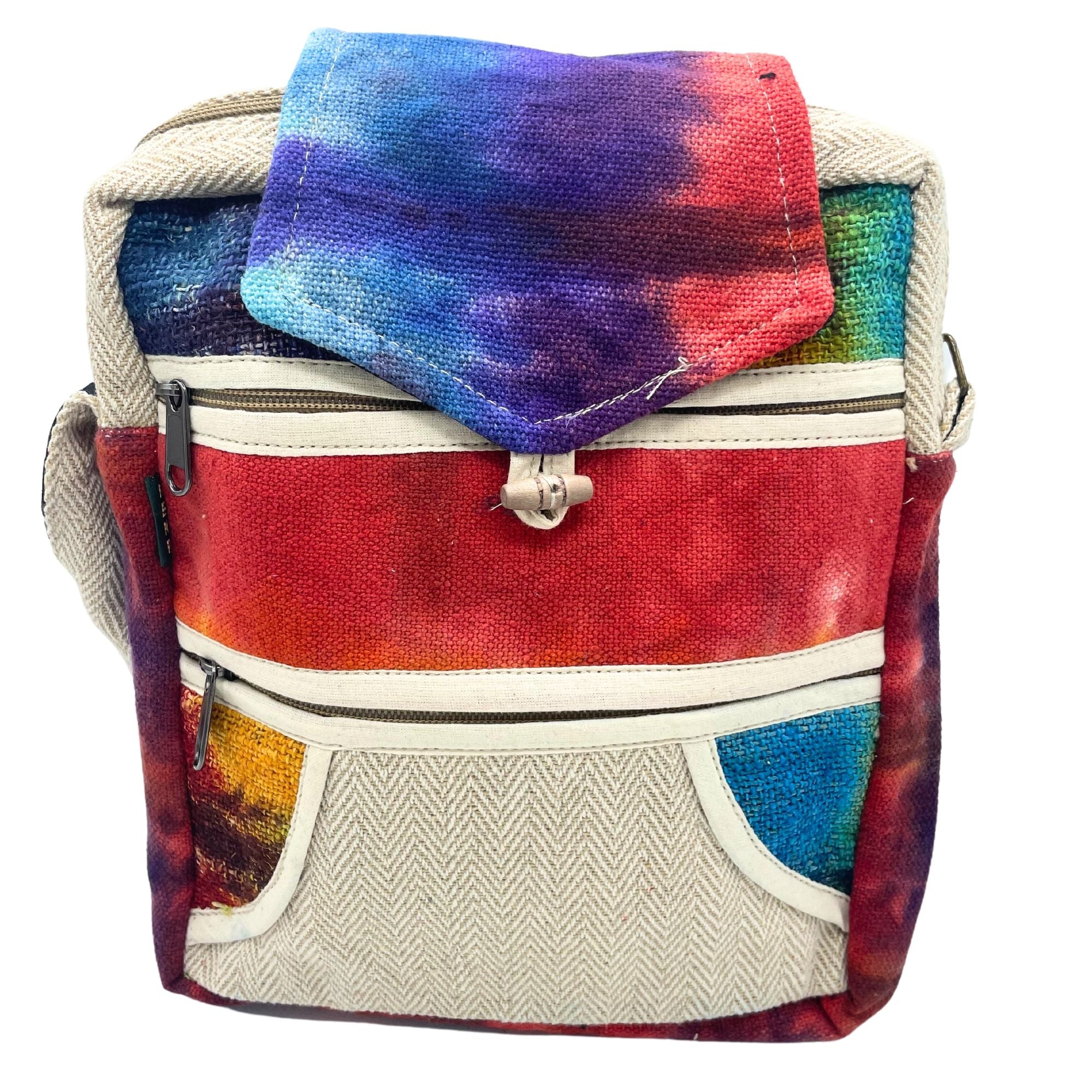 Tiedye Hanf Messenger Bag 2 Reißverschlüsse & Klappe