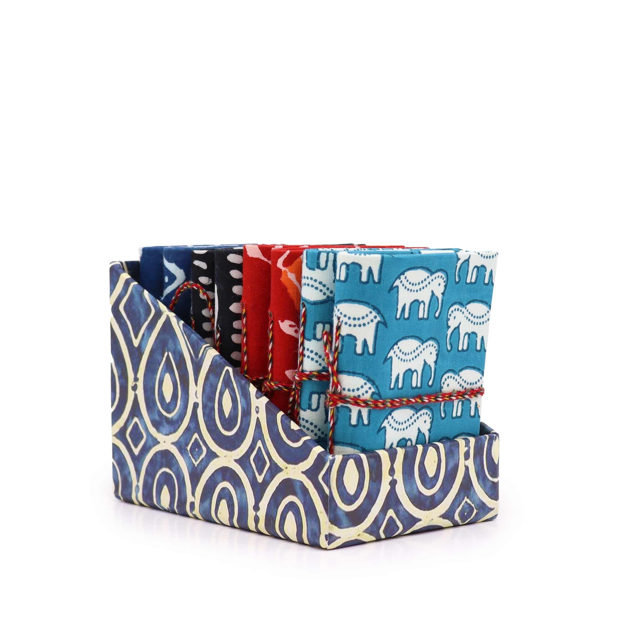 4x Block Print Cotton Bound Notebooks 7x10cm - Assorted