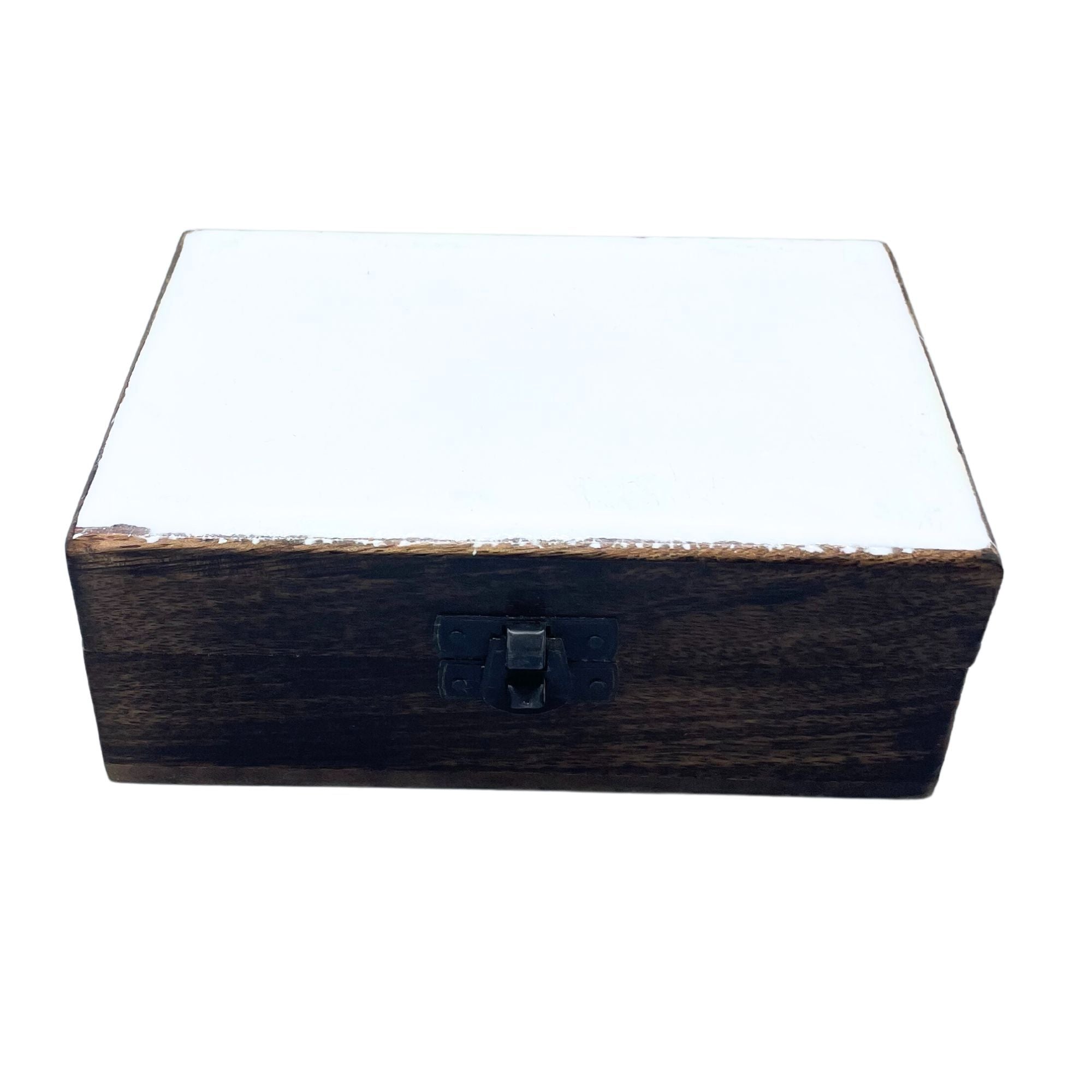 Mittelgroße Keramikdose aus glasiertem Holz – 15x10x6cm – Weiß