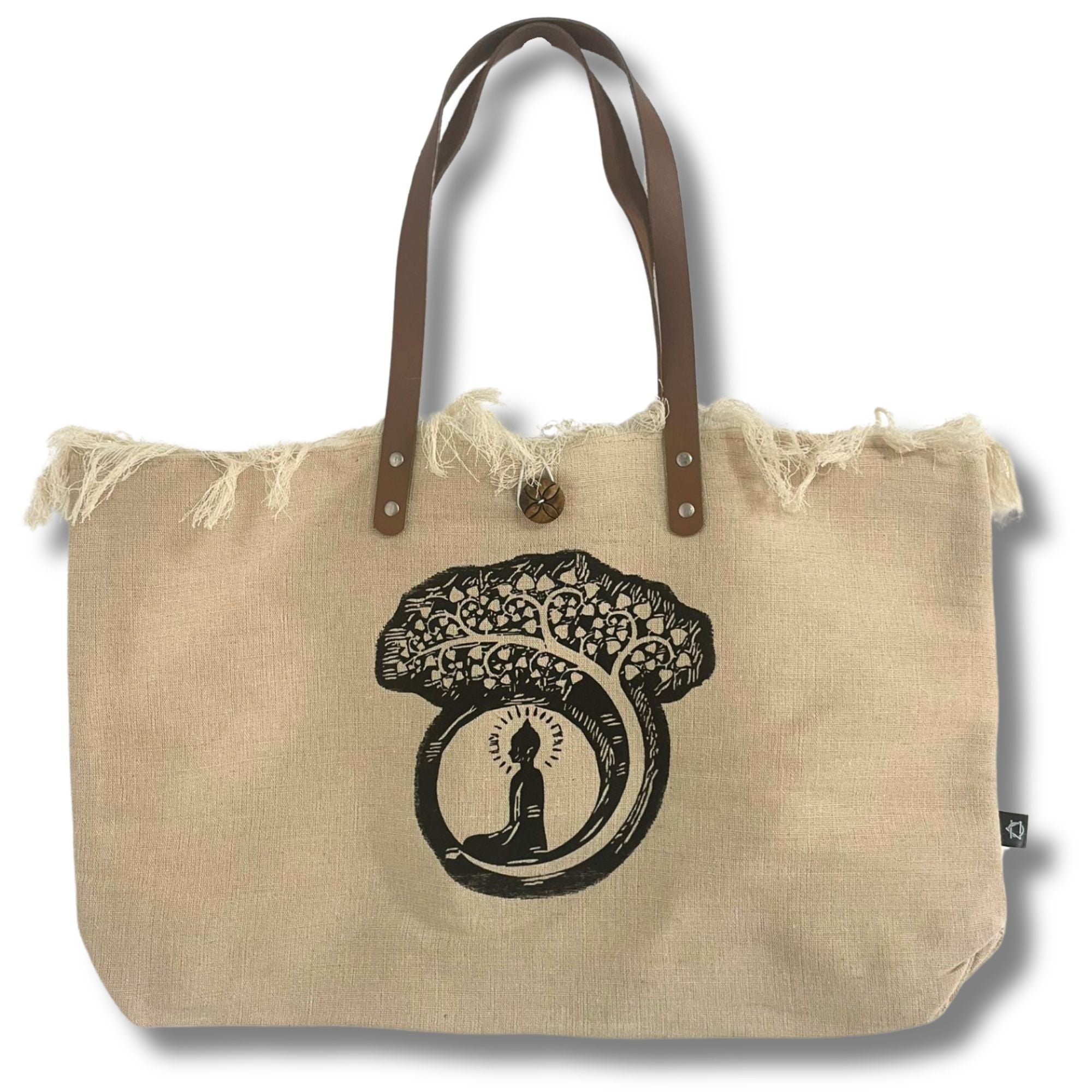 Natural Tote Bag Ledergriff - Buddha
