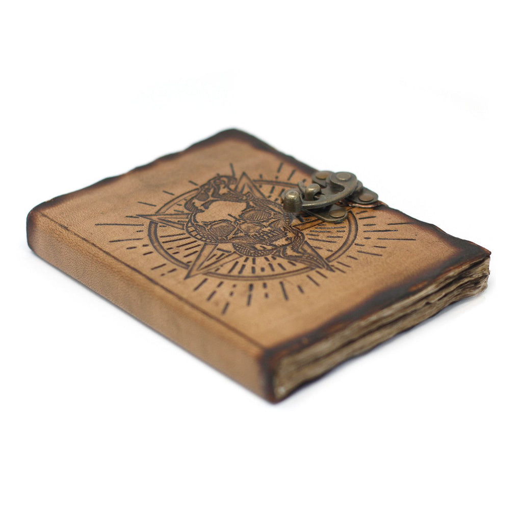 Leather Pentagon & Skull with Burns Detail Notebook (18x13 cm)