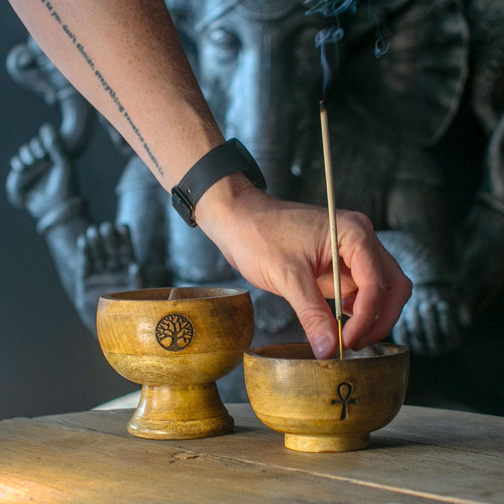 Lrg Ritual Bowl Incense Cone Holder 11x10 cm - Om