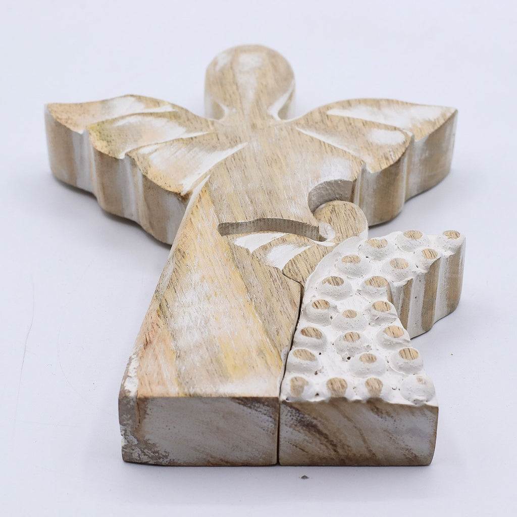 Mango Wood Angel in Angel - Whitewash