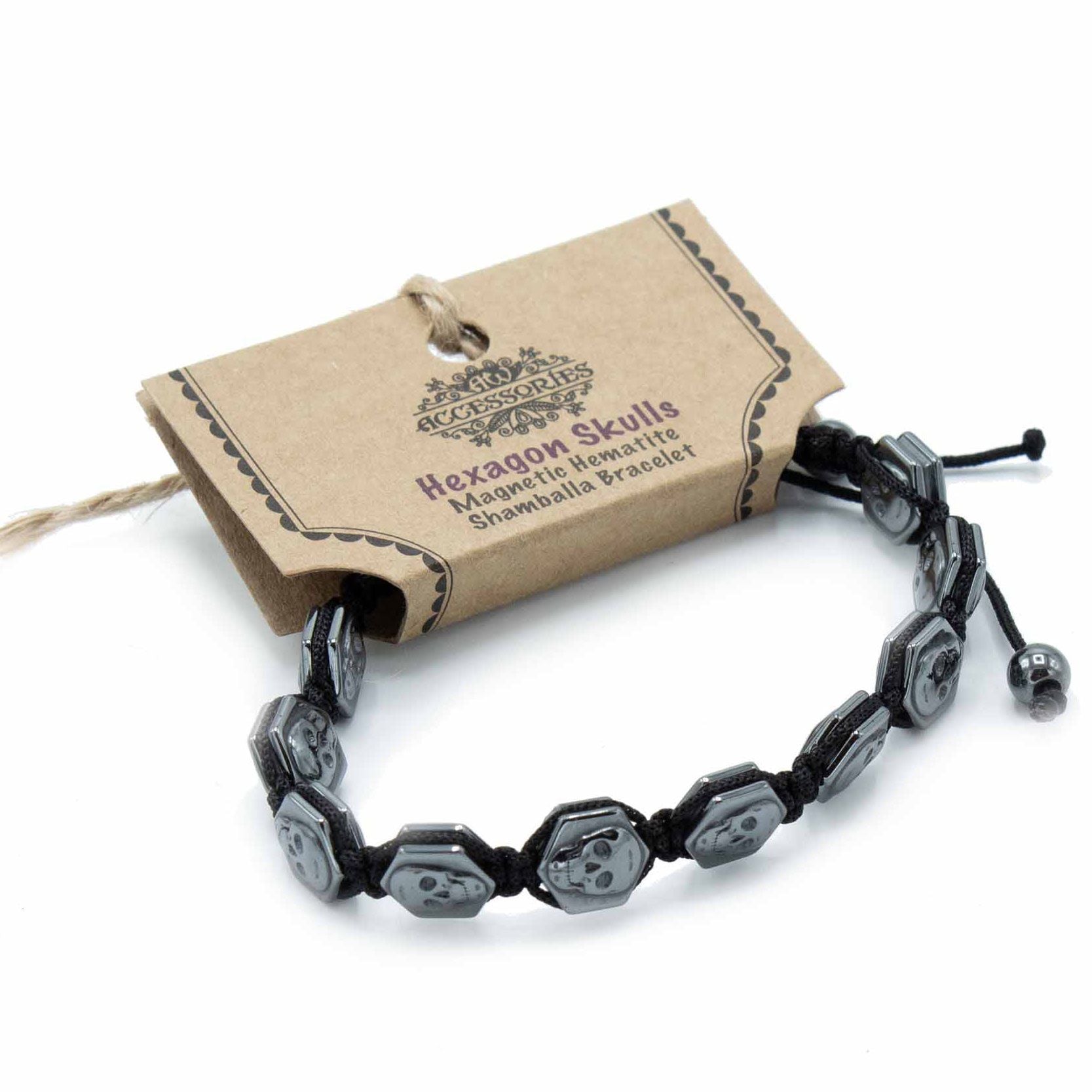 Magnetisches Hämatit Shamballa Armband - Hexagon Totenköpfe
