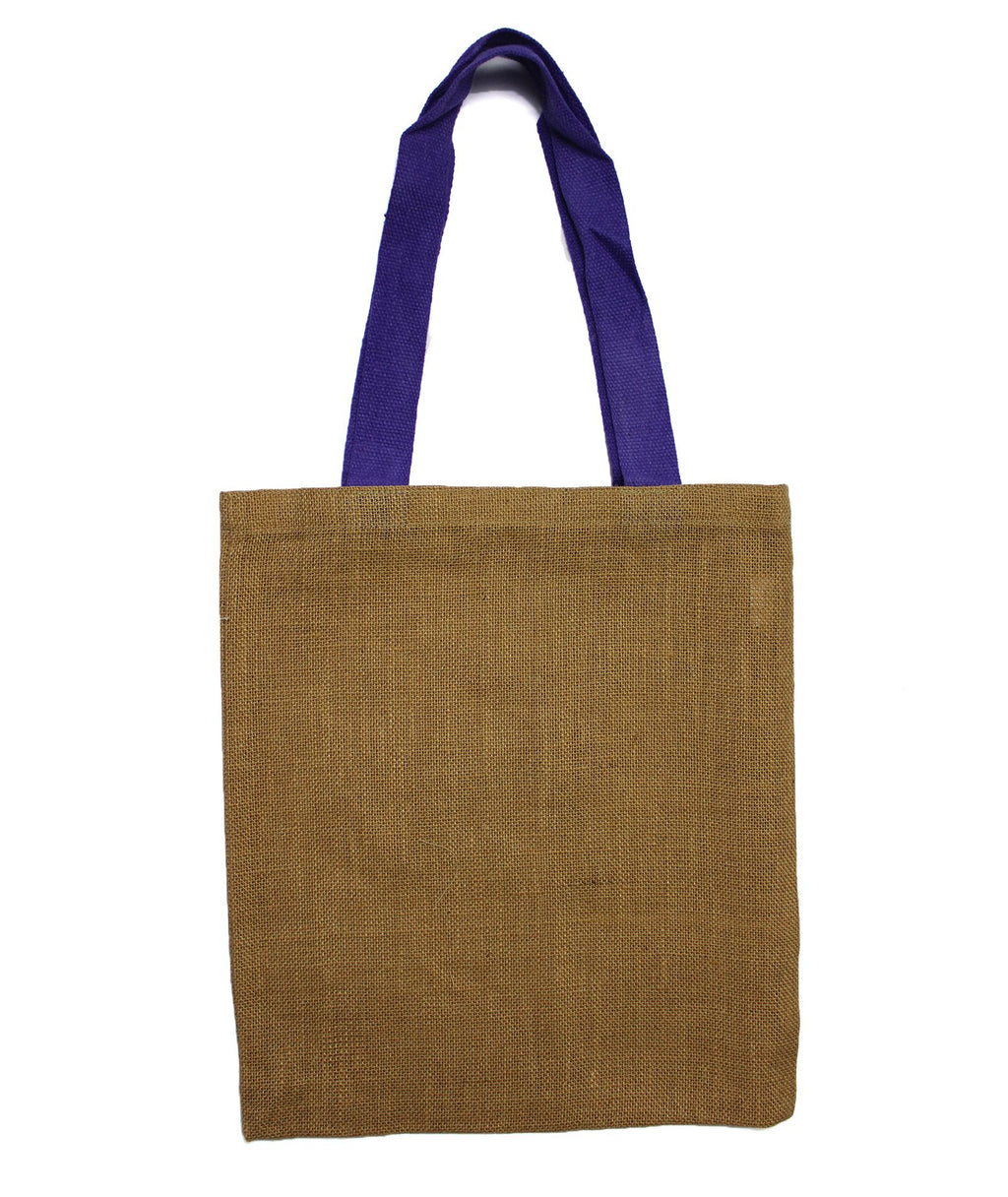 Large Jute Tote Bag - Purple Colour Handle