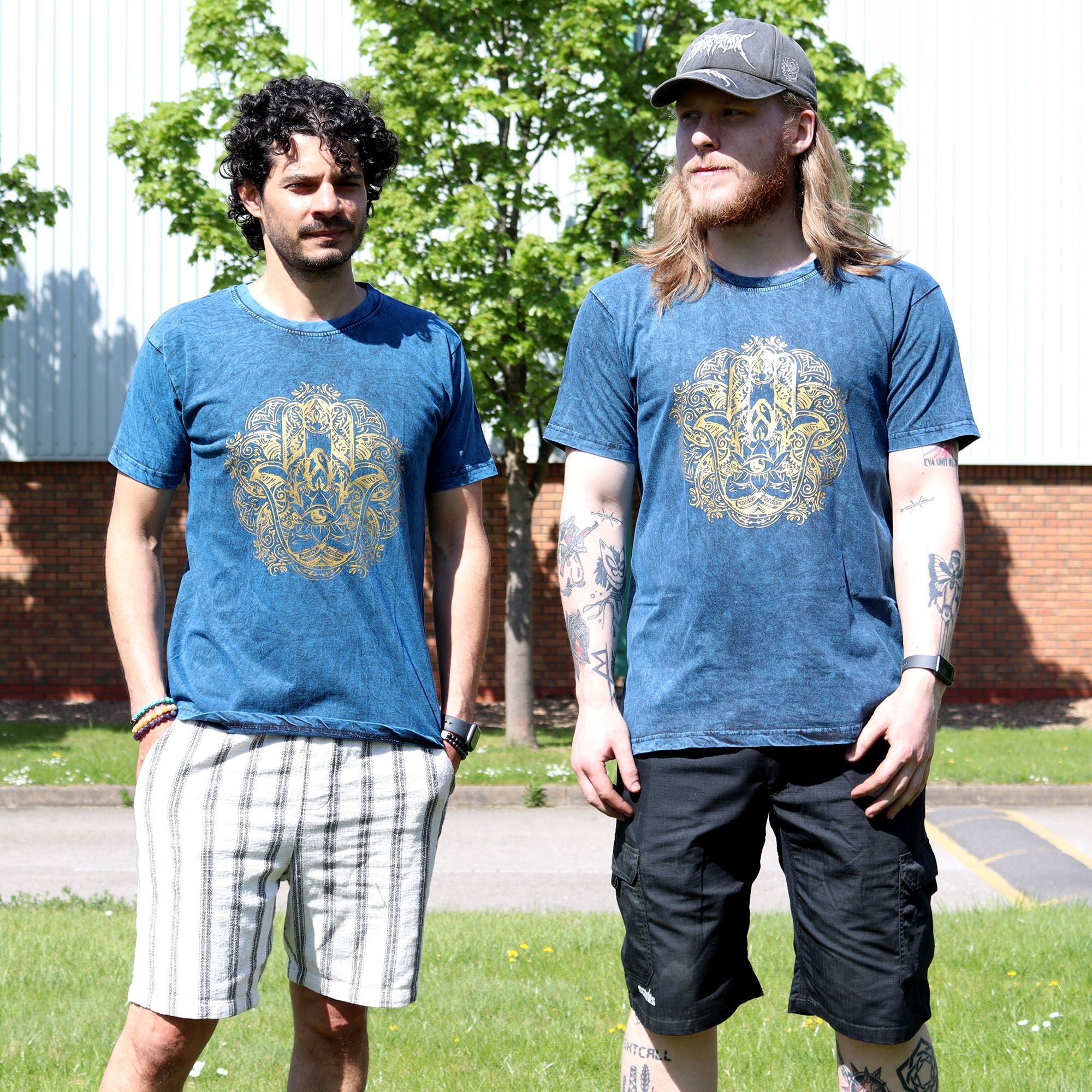 XLarge Stone Washed Teashirt - Hamsa - Blue