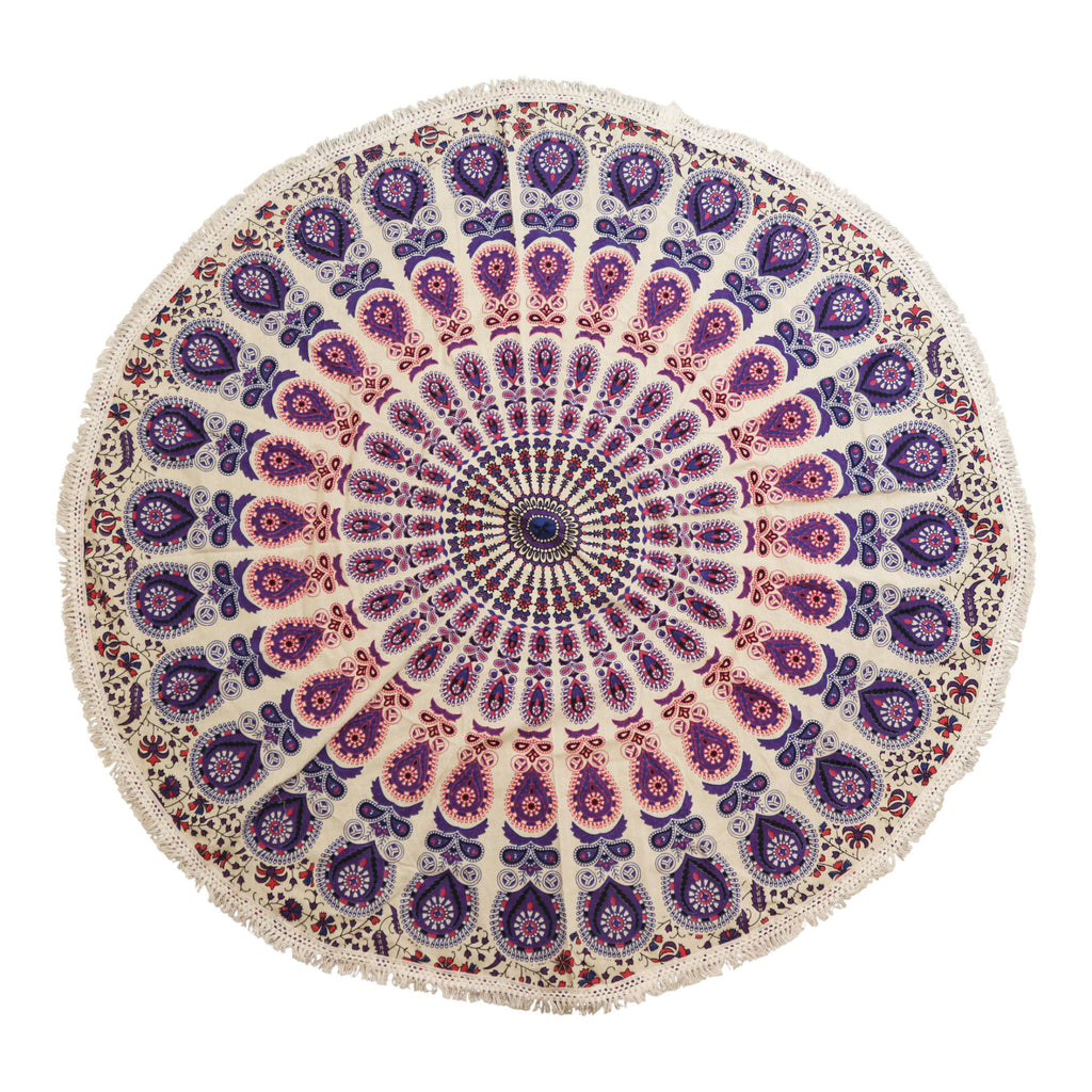 Small Mandala Roundie Cotton Art (130cm) - Peacock Purples