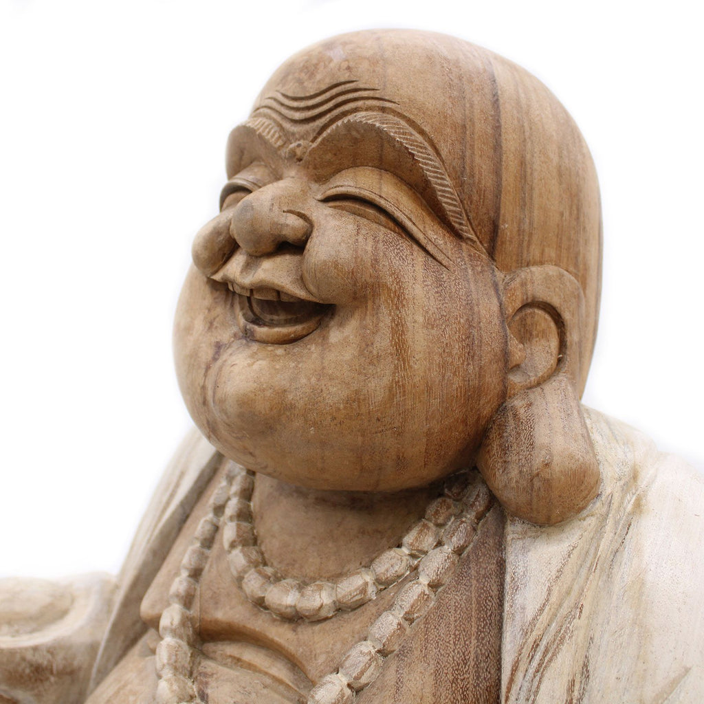 Hand Carved Buddha Statue - 50cm Happy - Whitewash
