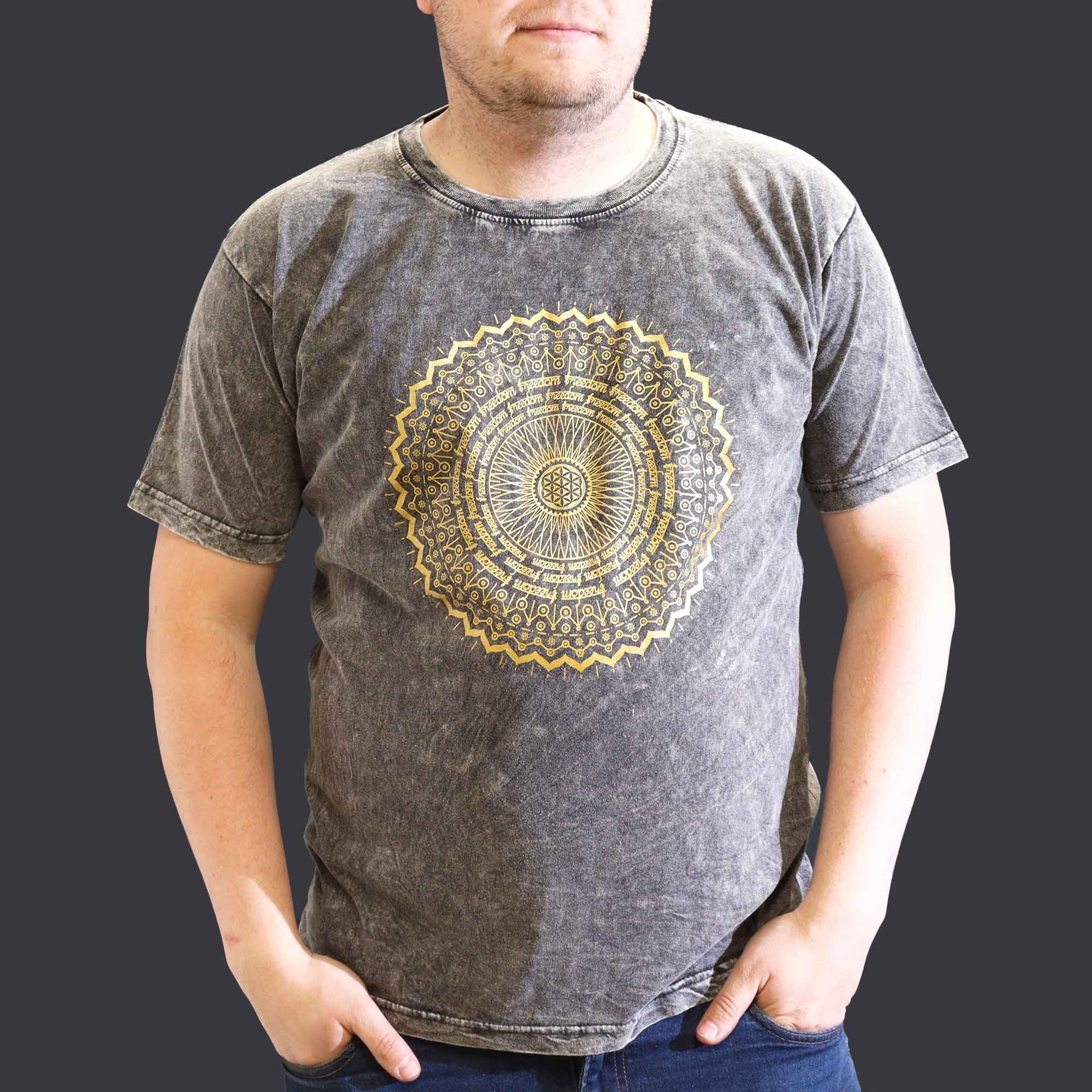 XLarge Stone Washed Teashirt - Mandala - Dark Grey