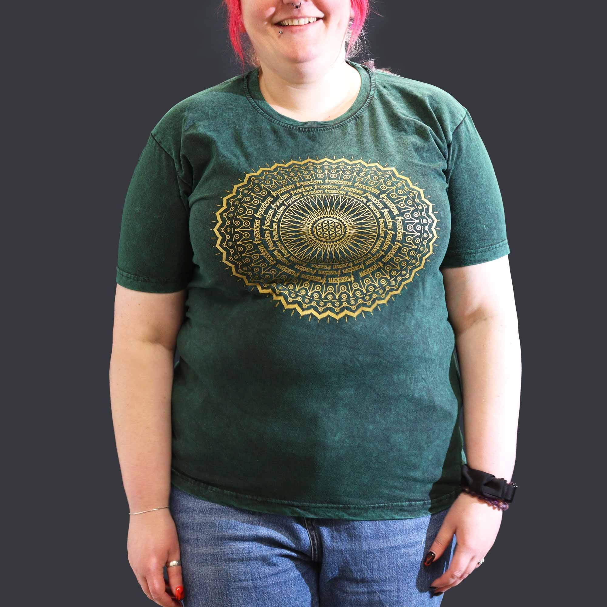 XLarge Stone Washed Teashirt - Mandala - Green