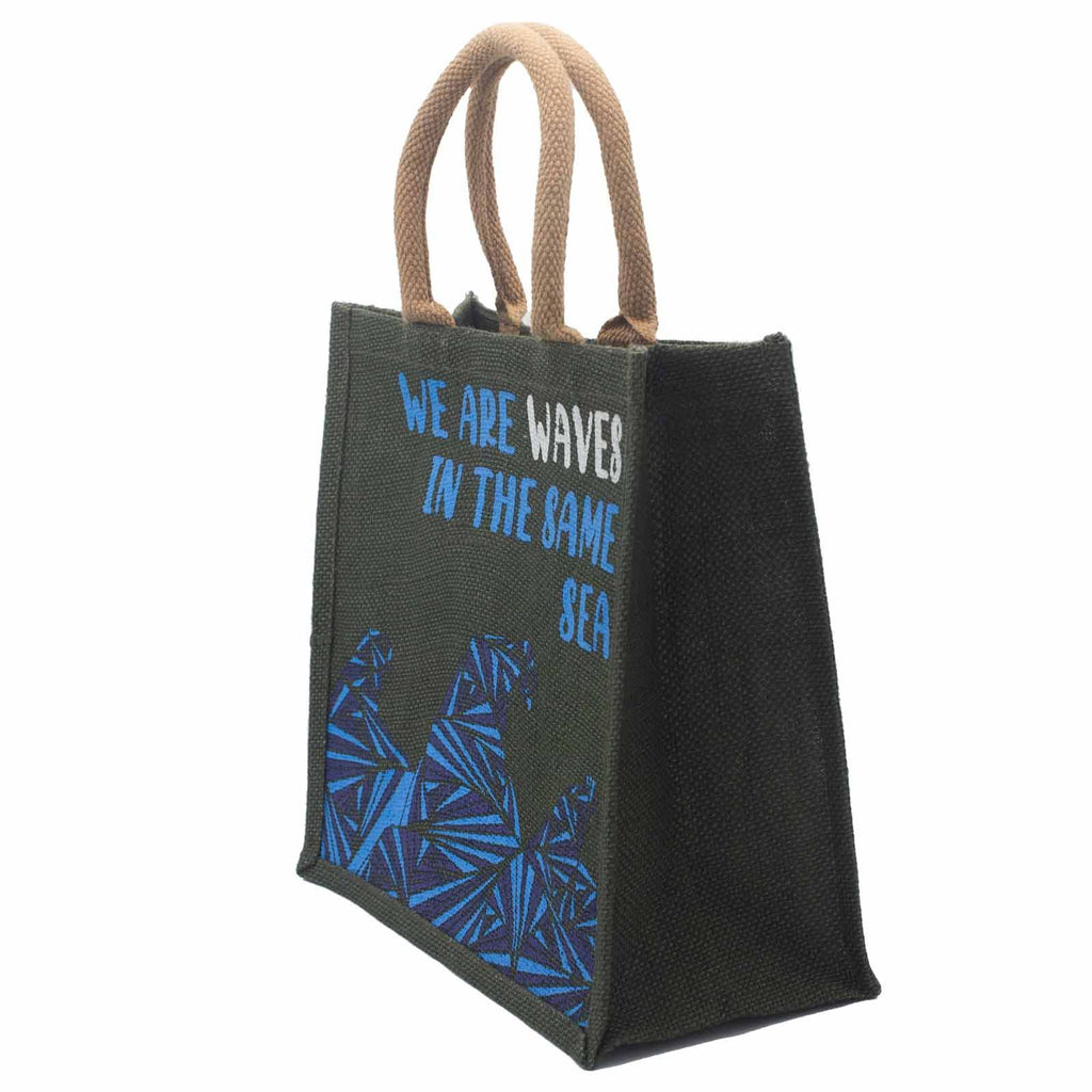 Printed Jute Bag - We are Waves - Blue