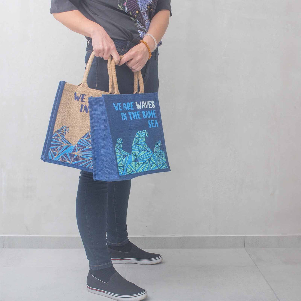 Printed Jute Bag - We are Waves - Grey