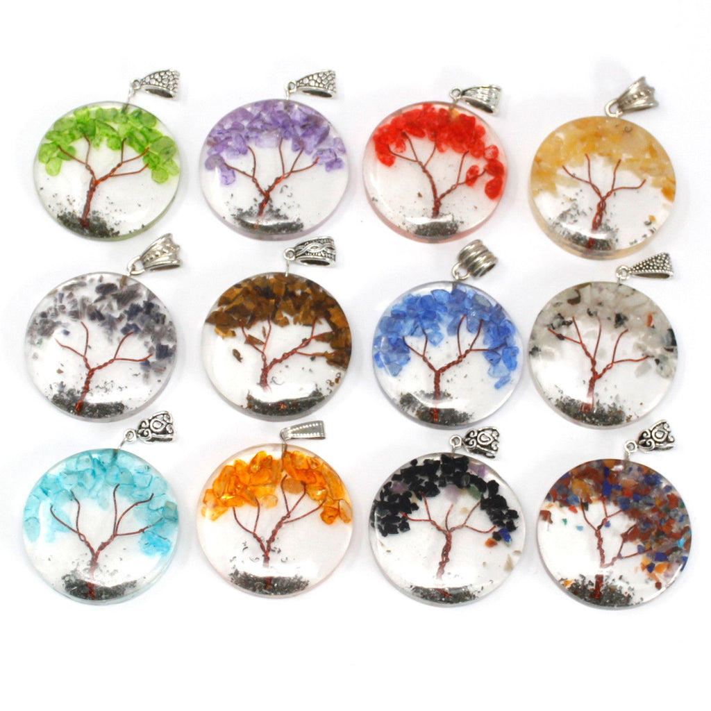 Orgonite Power Pendant - Round Amethyst Tree
