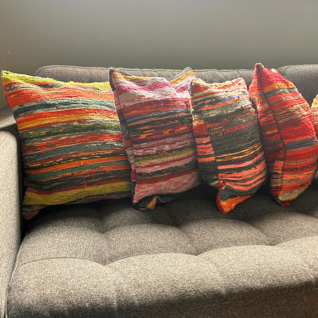 Rag Rug Cushion Covers - 40x40cm - Aqua Blues