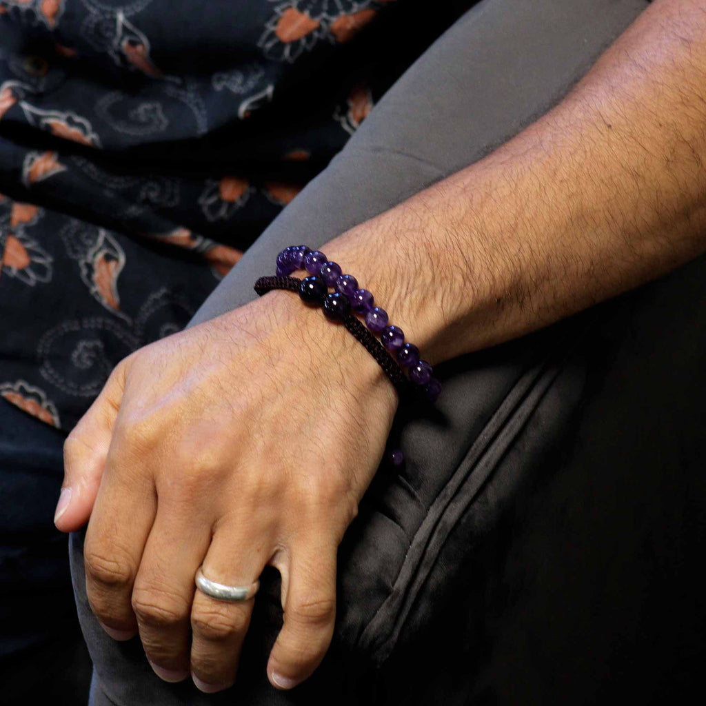 Gemstone Double Power Bracelets- Amythist