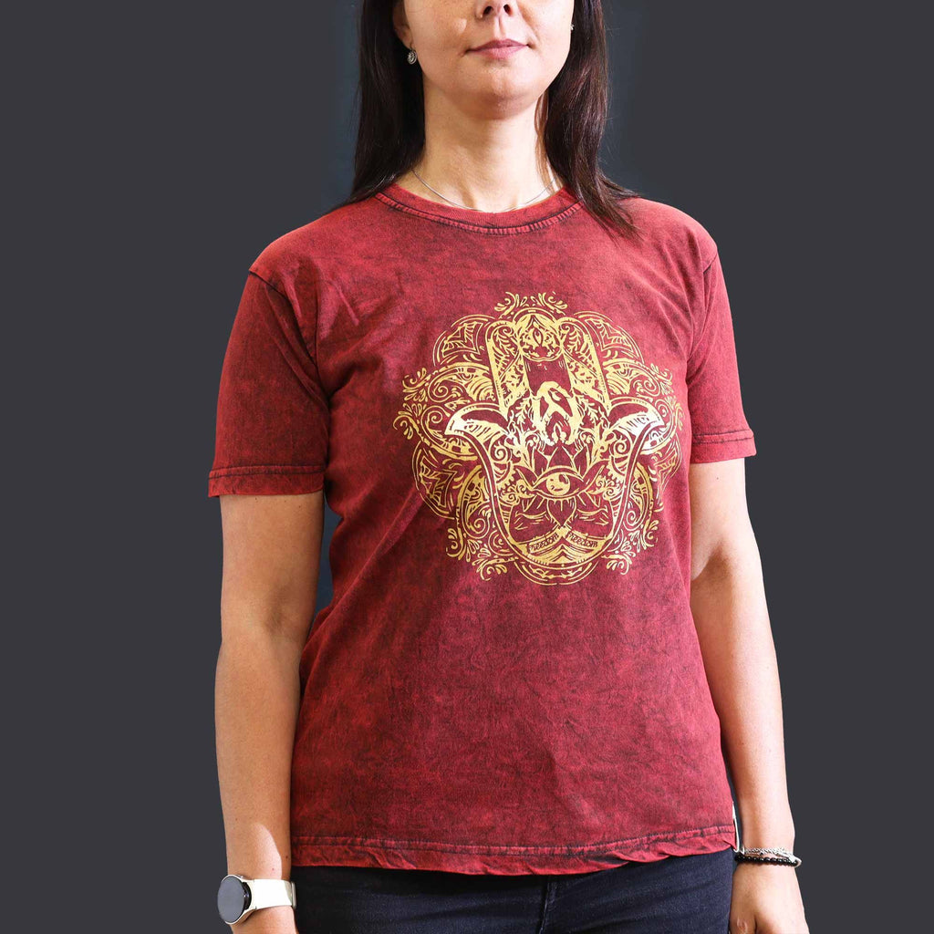 Medium Stone Washed Teashirt - Hamsa - Maroon