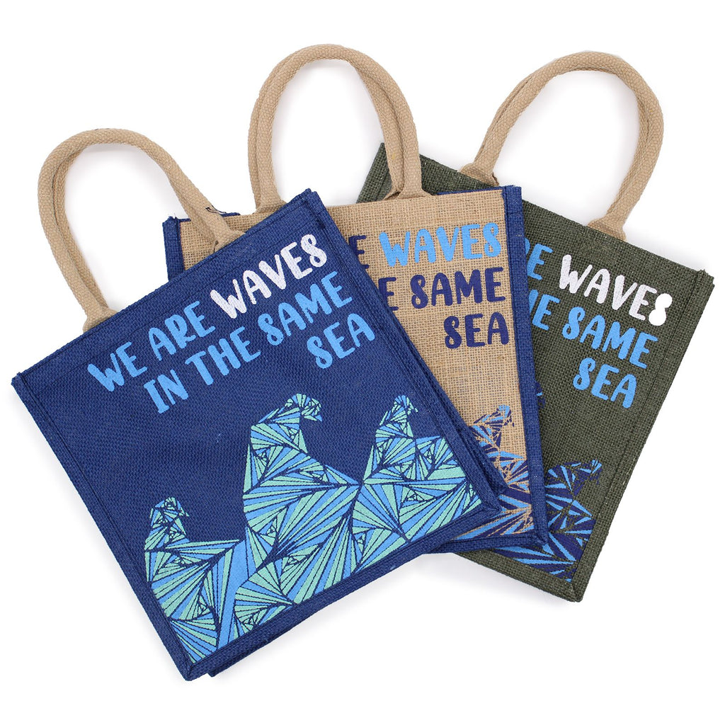 Printed Jute Bag - We are Waves - Natural