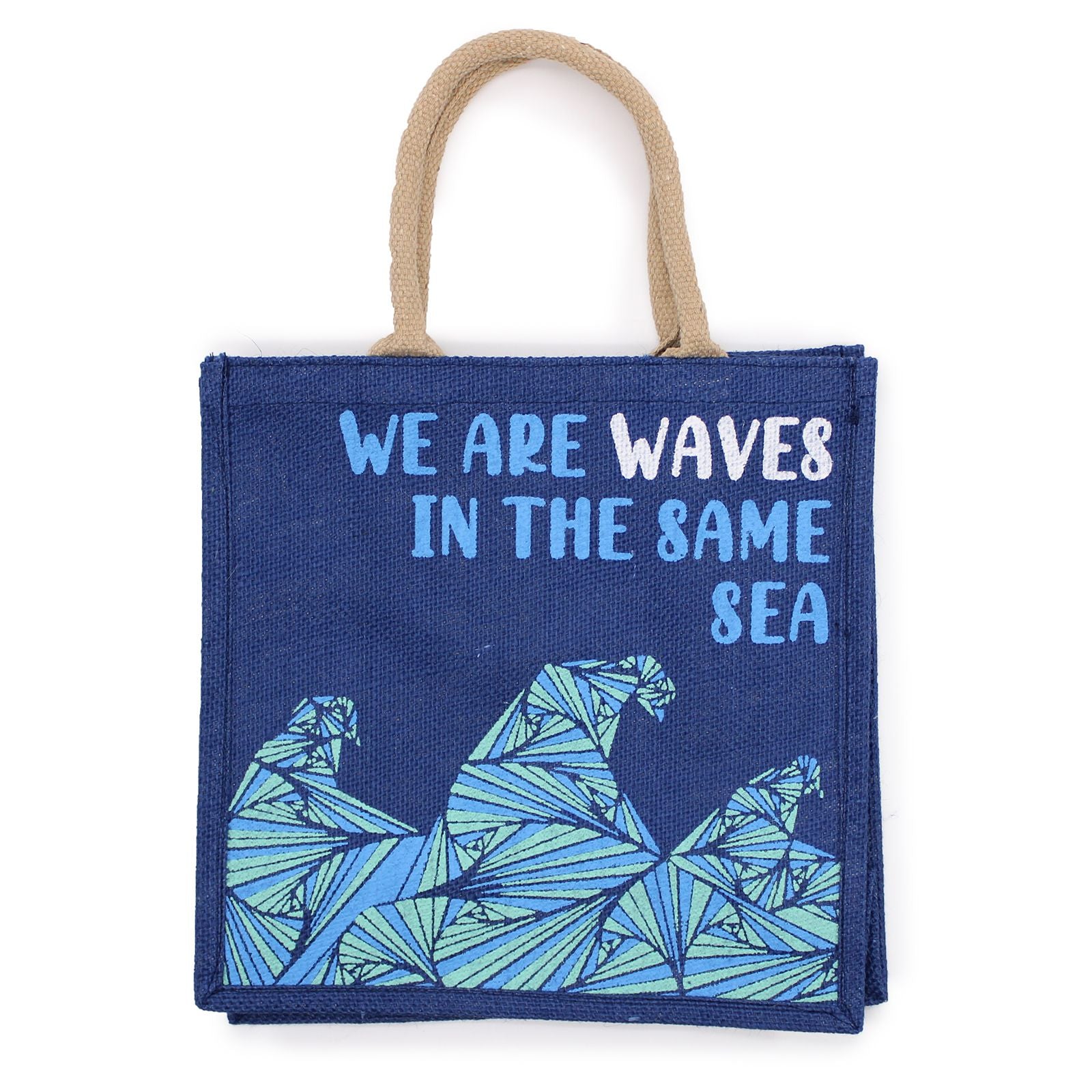 Printed Jute Bag - We are Waves - Blue