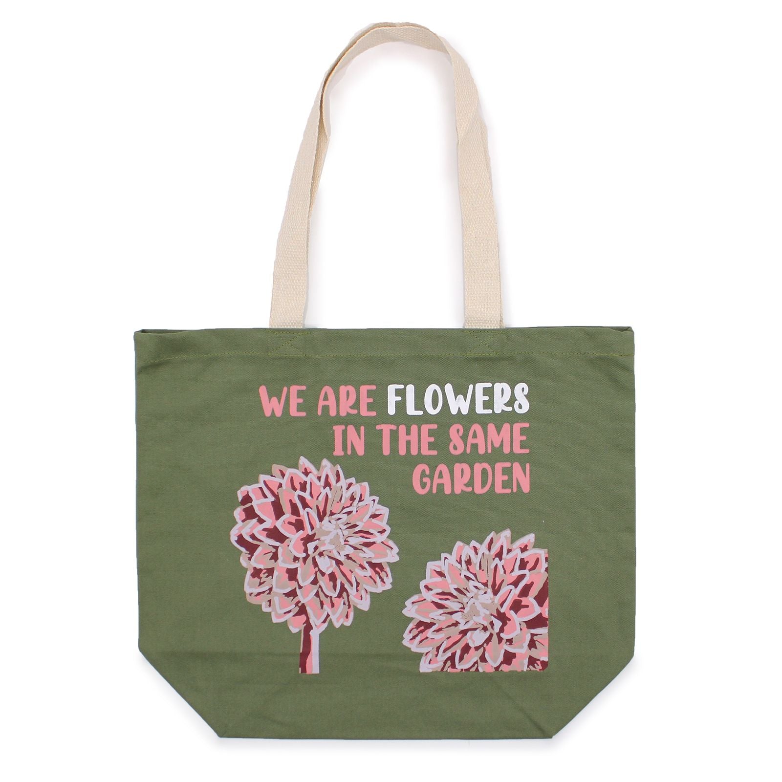 Printed Cotton Bag - We are Flowers - Olive, Pink and Natural