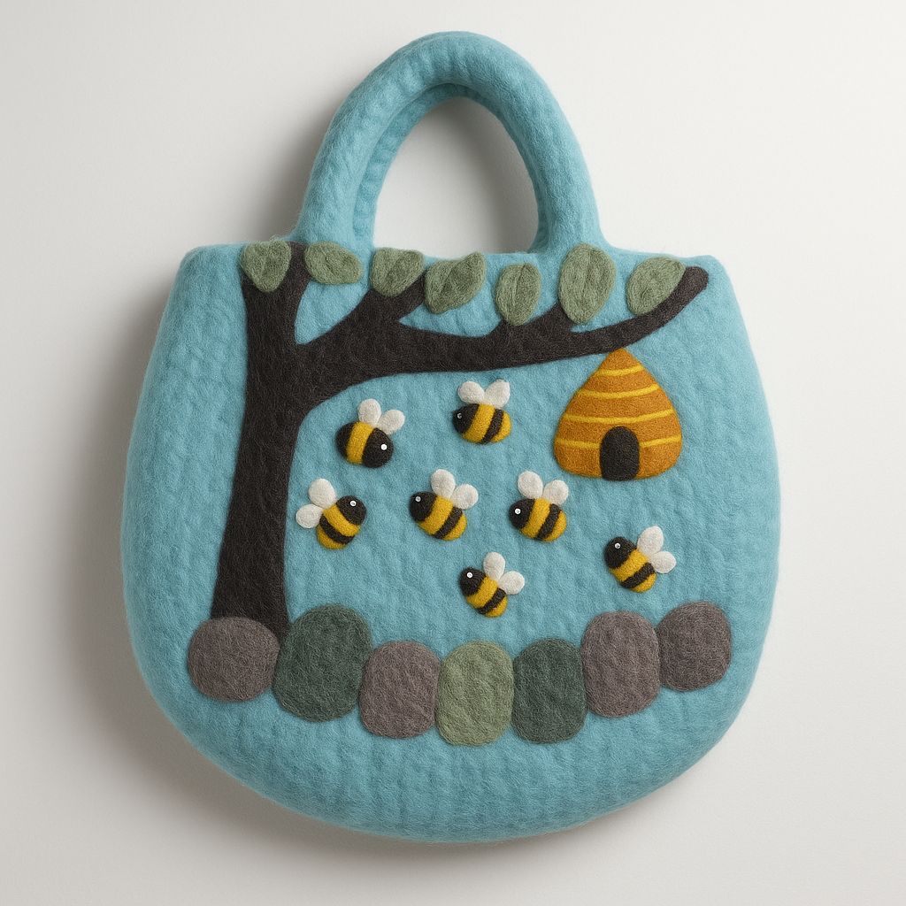 Tree and Beehive Felted Bag - 35x27cm