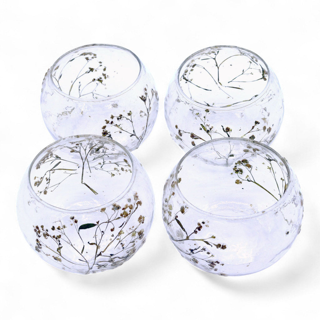 Natural Floral Glass - Bowl Candle Holder - Margarita - (8x10cm)