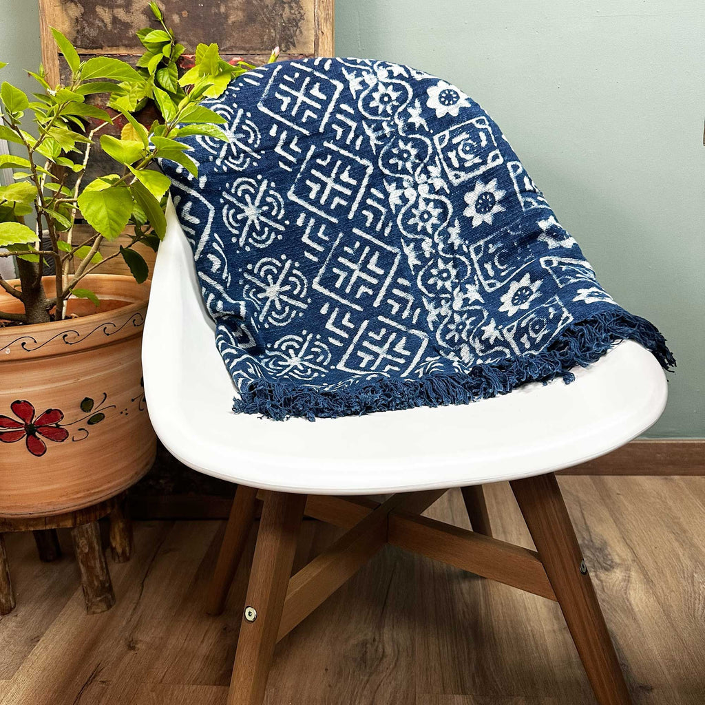 Handgemachter Indigo Überwurf - 170x120cm - Desi Stripes